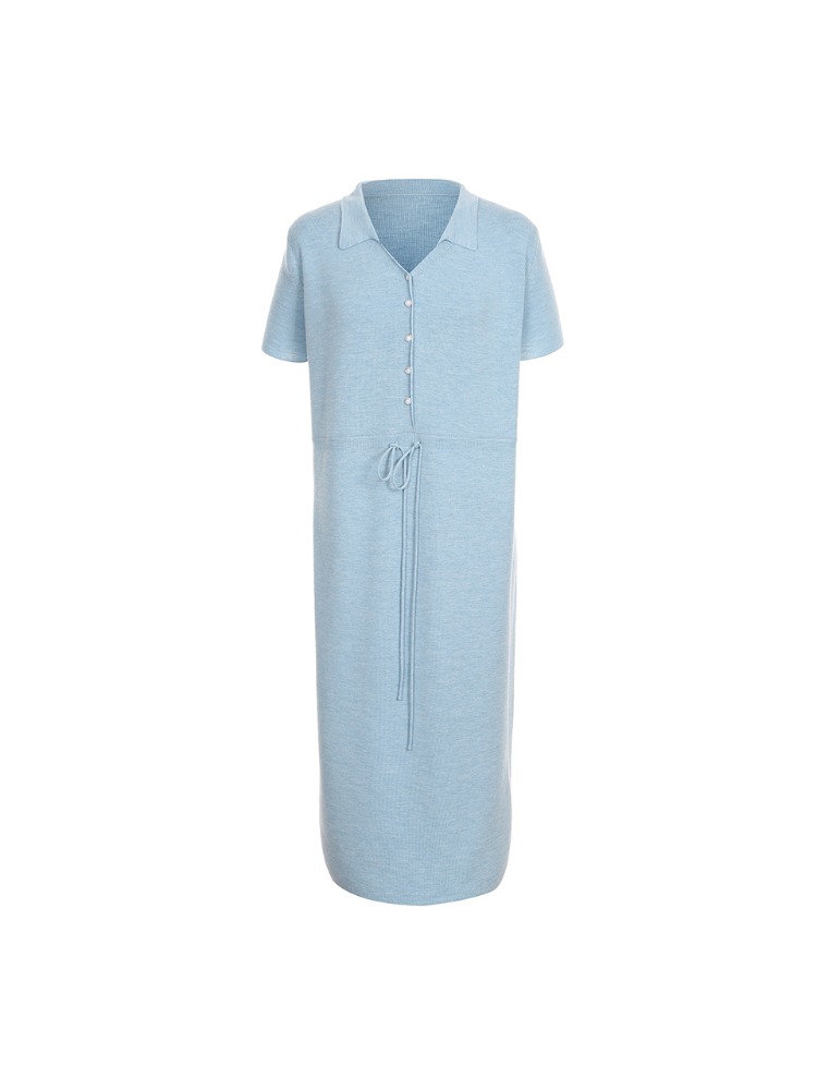 오픈칼라 스트링 포인트 드레스 SKY BLUE